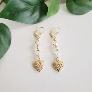 ⭐3/$20 Beaded Gold Plated Heart Dangling Earrings